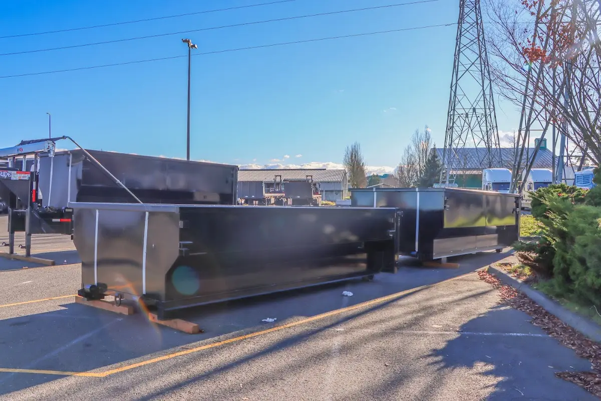 Roll-off dumpster ready for waste disposal at job site for 10 Yard Dumpster Rental in Everett
